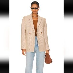 Anine Bing Fishbone Blazer Herringbone Women's Small Tan Cream Career Wool